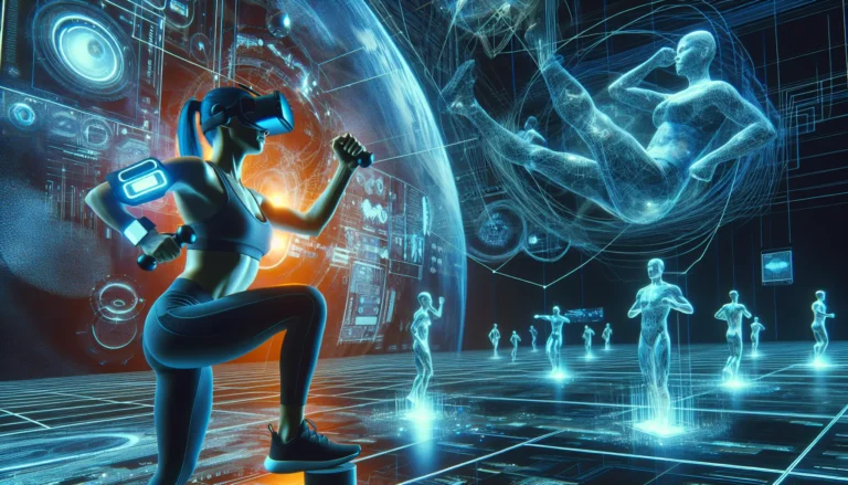 Un avatar che si allena in un ambiente virtuale immersivo nel metaverso.