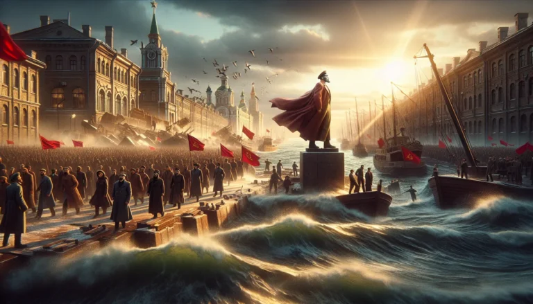 Manifesto bolscevico che rappresenta la rivoluzione russa e il potere del proletariato.