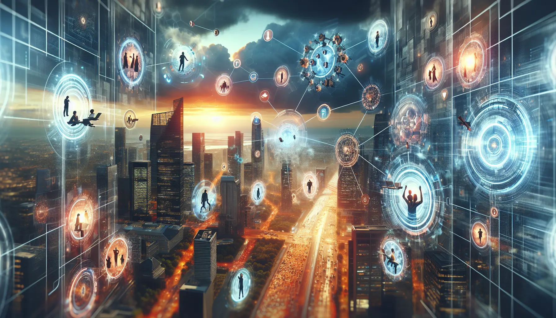 Immagine di un avatar virtuale interagisce in un ambiente immersivo del metaverso.