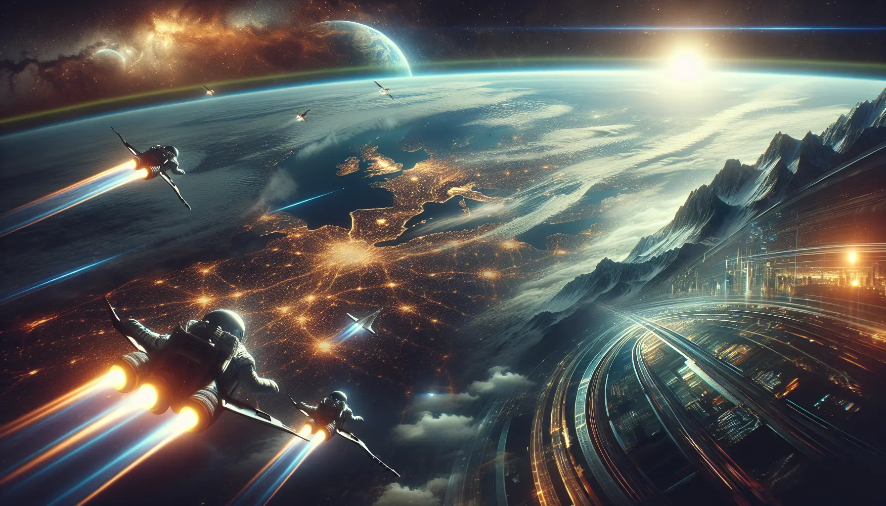 Una navetta spaziale in volo verso l'ignoto, con la Terra sullo sfondo, simbolo del turismo spaziale e della scoperta dell'universo.