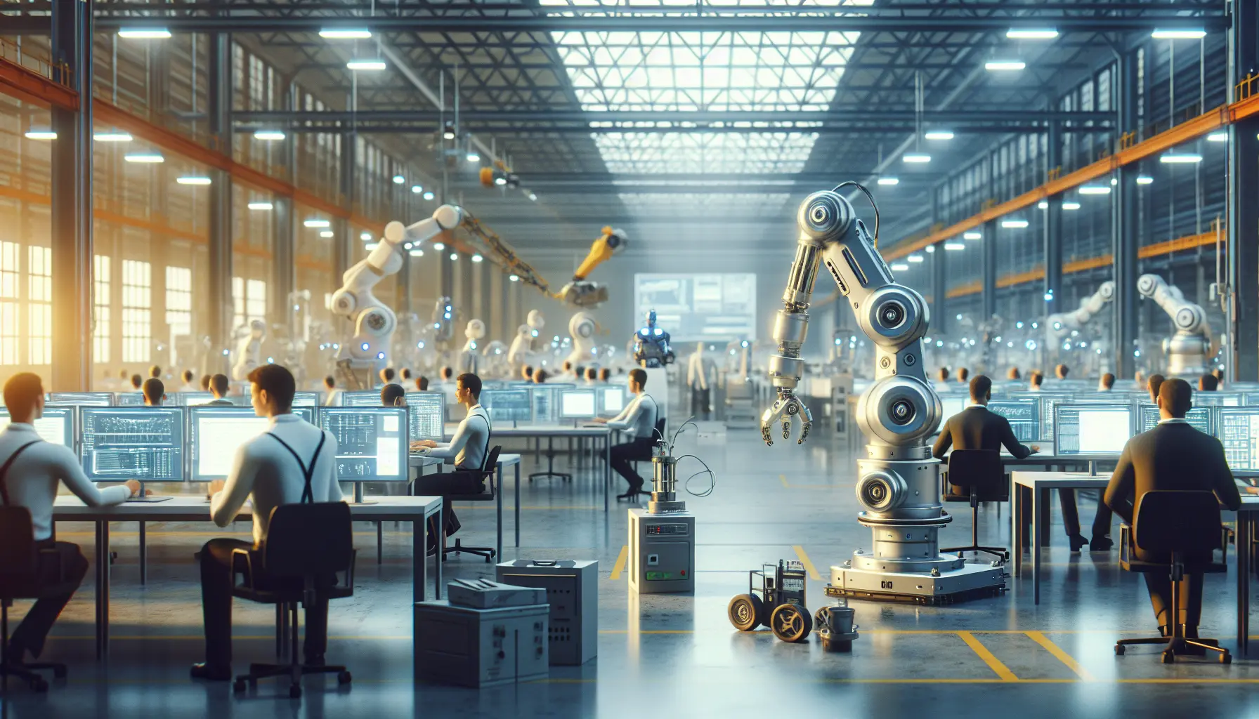 Un professionista che utilizza strumenti digitali per lavorare in un ambiente automatizzato
