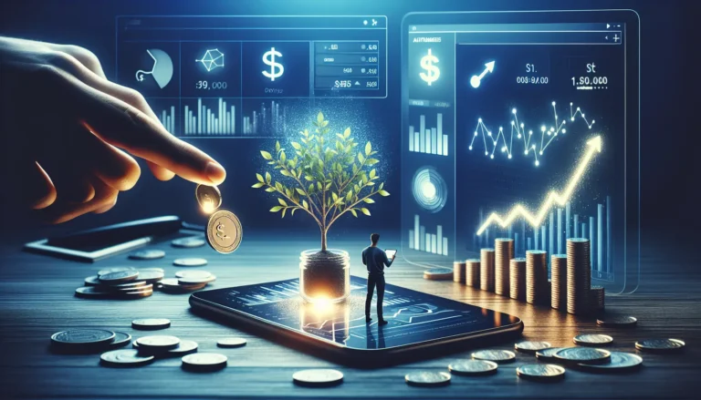 Giovane persona che controlla le proprie finanze su un'app di micro-investimento