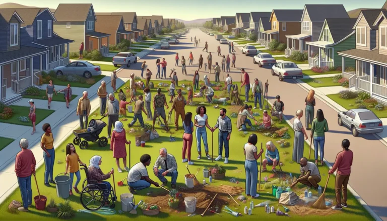 Persone che socializzano in un mercato contadino, simbolo di comunità e vicinato