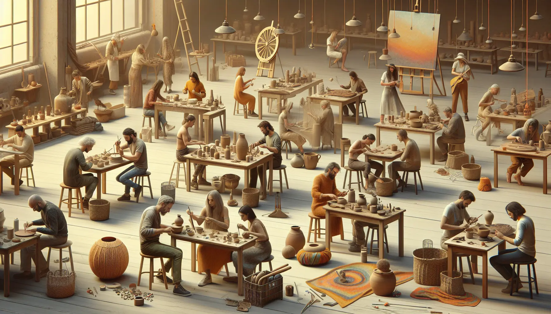 Immagine di una persona che lavora a un progetto artistico, circondata da materiali creativi.