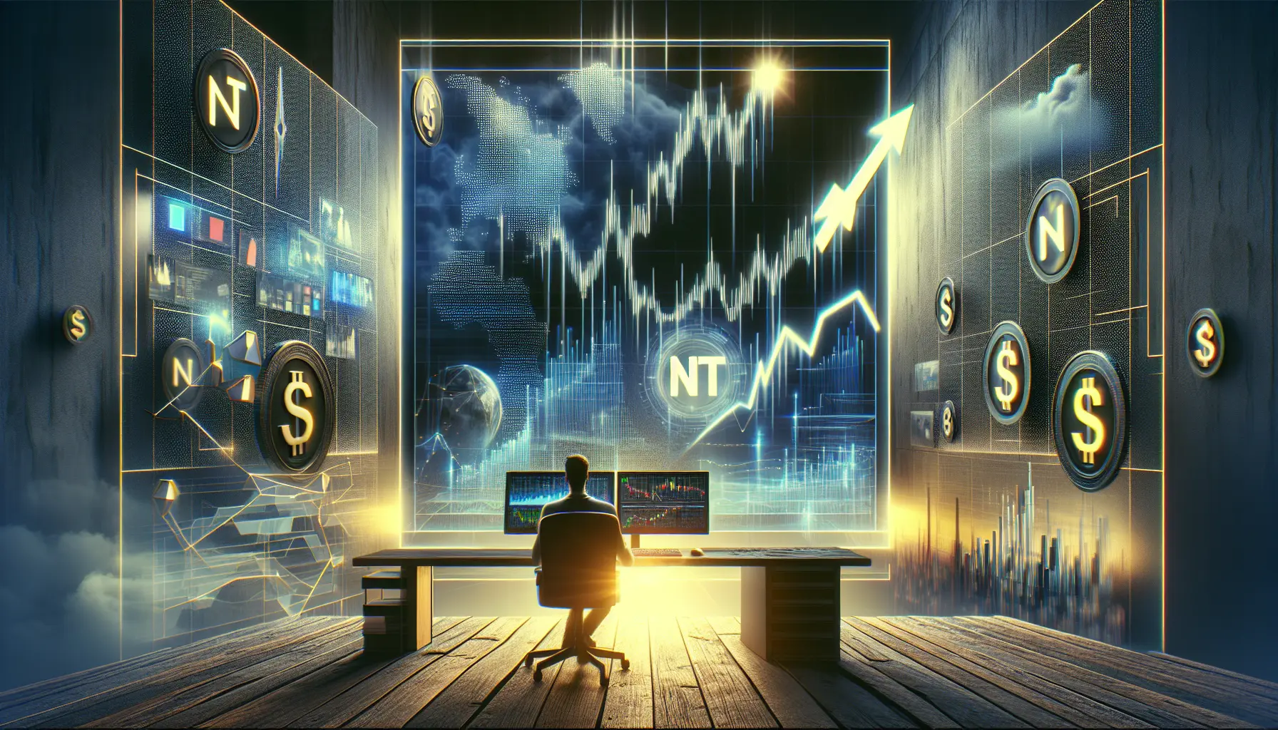 Un'opera d'arte digitale rappresentata su uno schermo luminoso, simbolo di innovazione e creatività nel mercato degli NFT.