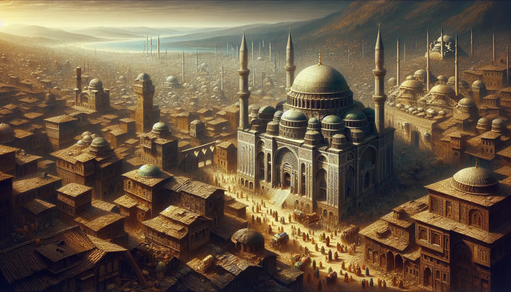 Moschea Blu di Istanbul, simbolo dell'arte e architettura ottomana, circondata da un cielo blu intenso e da alberi verdi.