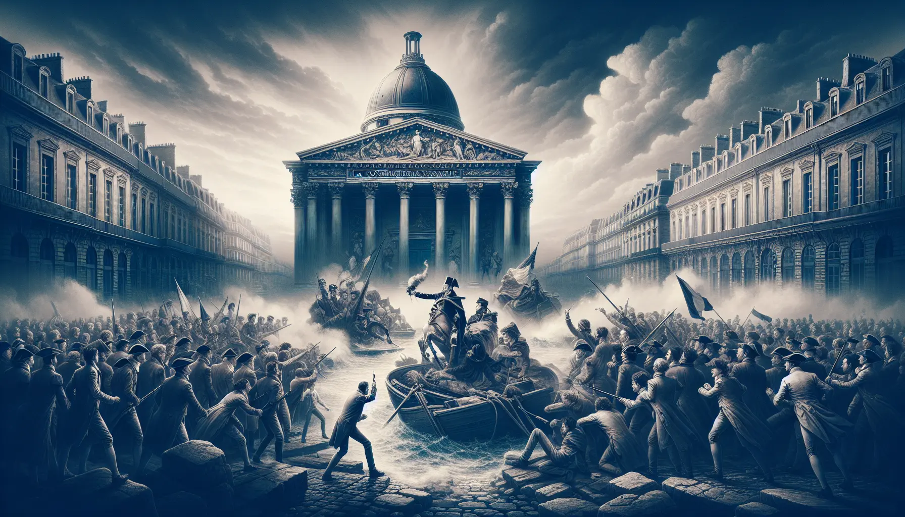 Rappresentazione artistica della Convenzione Nazionale durante la Rivoluzione francese, con membri dell'assemblea che discutono e deliberano.