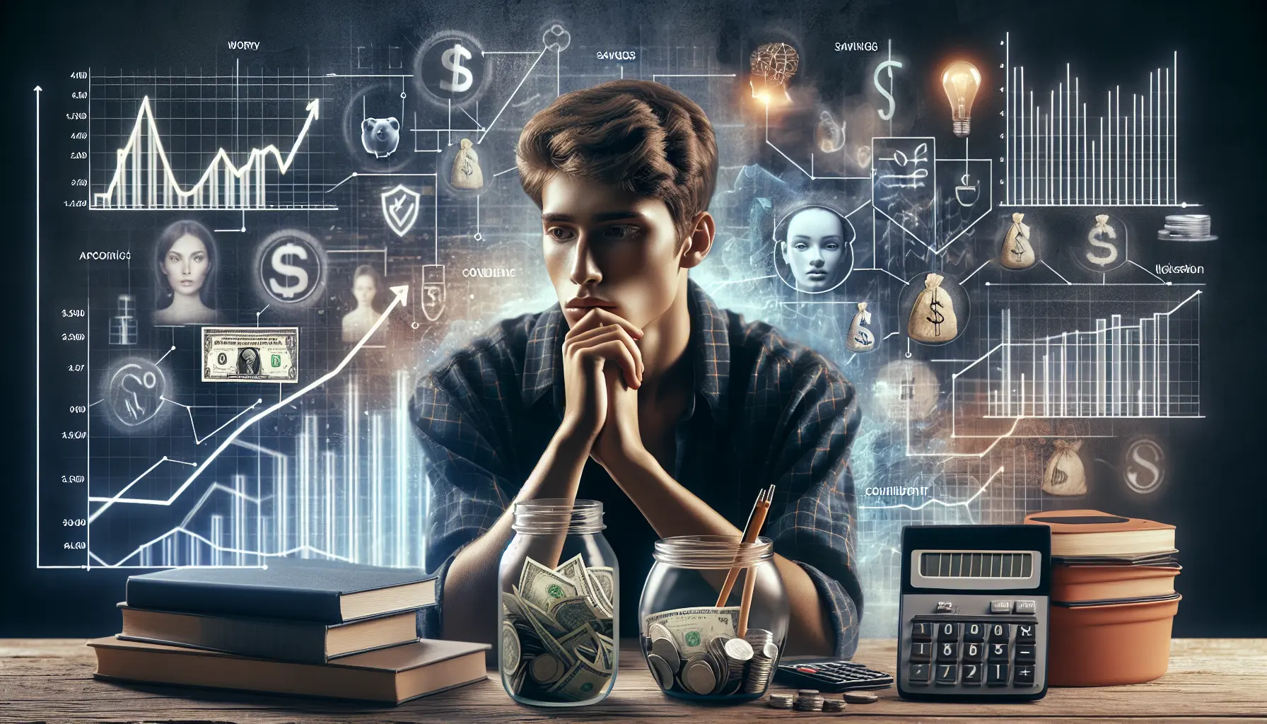 Un giovane investitore guarda il suo smartphone mentre studia le opzioni di investimento, esprimendo emozioni di curiosità e determinazione.