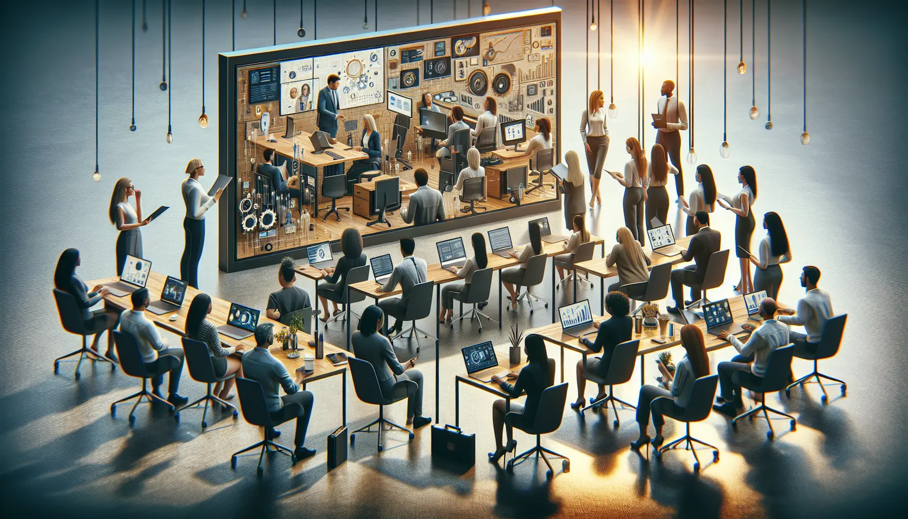 Un team di lavoro remoto che collabora attraverso videochiamate e strumenti digitali.