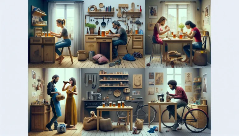 Una persona che lavora a un progetto di fai da te, circondata da attrezzi e materiali creativi.