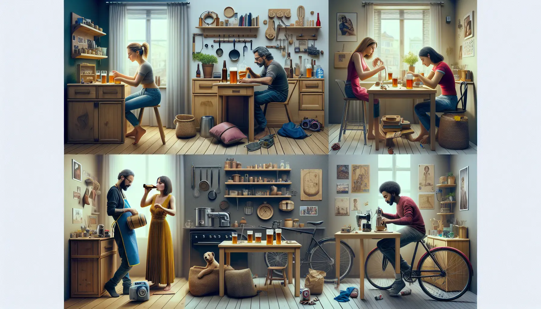 Una persona che lavora a un progetto di fai da te, circondata da attrezzi e materiali creativi.