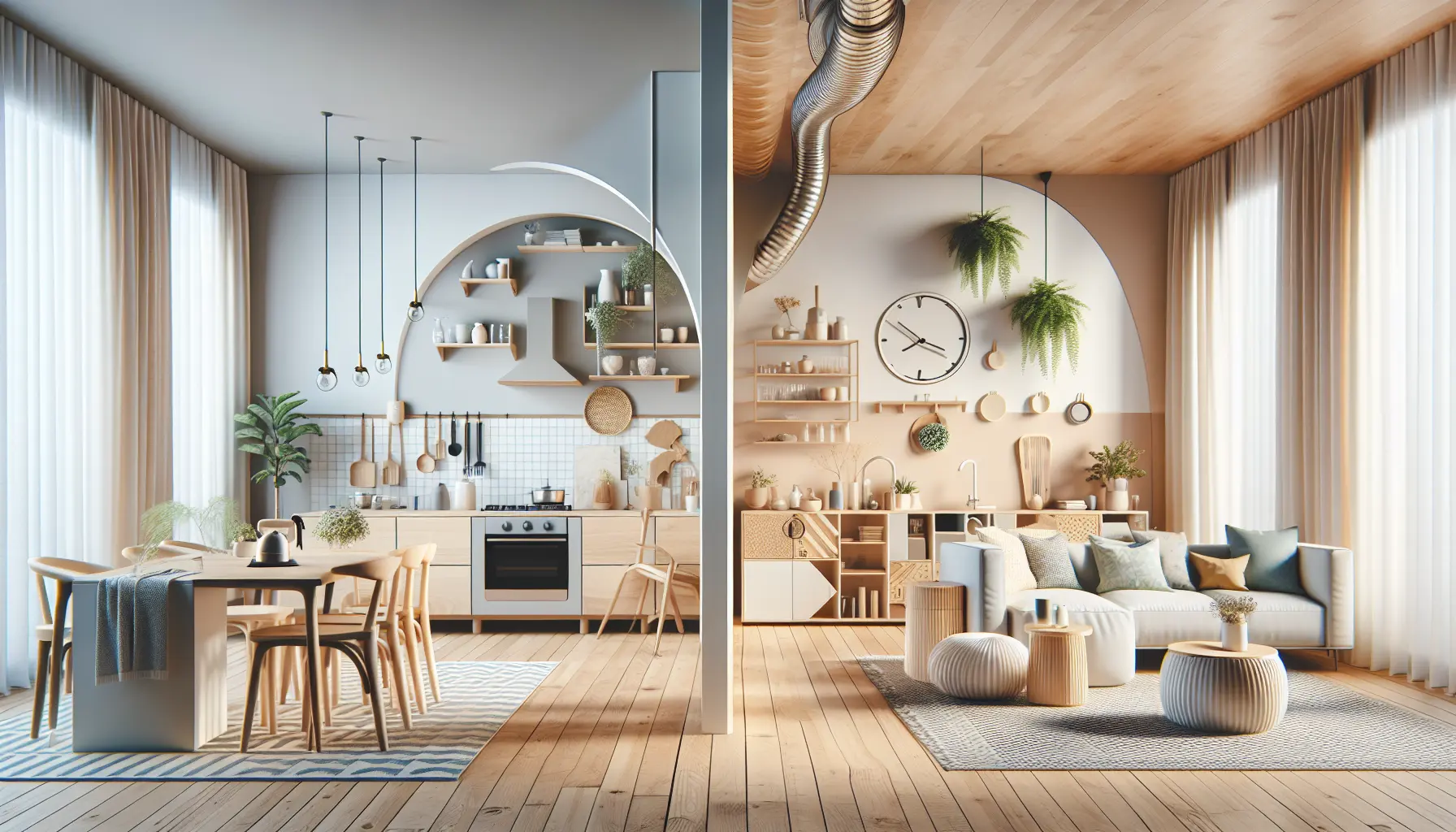 Un ambiente minimalista con pochi mobili e decorazioni, rappresentando la filosofia del 'less is more'.