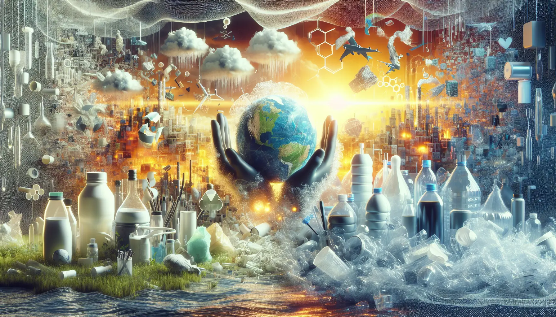 Rappresentazione di vari tipi di plastica biodegradabile, con focus sulla loro decomposizione in natura.