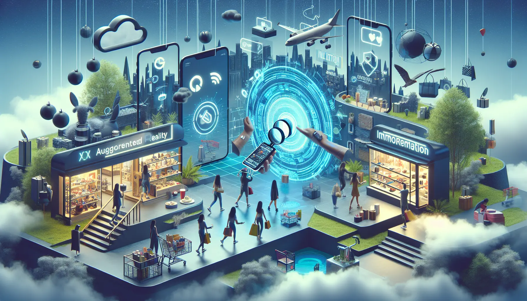 Un cliente che utilizza un'app di realtà aumentata per provare virtualmente un prodotto in un negozio.