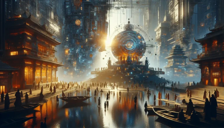 Un gruppo di persone di diverse culture che si riuniscono per imparare e praticare lingue in pericolo, riflettendo la bellezza e la diversità linguistica.