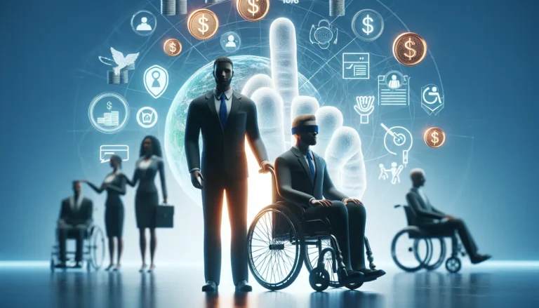 Un'immagine rappresentativa di persone in situazioni di disabilità che ricevono supporto economico.