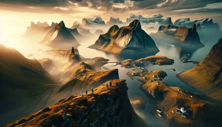 Una famiglia in escursione in un paesaggio naturale mozzafiato, circondata da montagne e alberi.