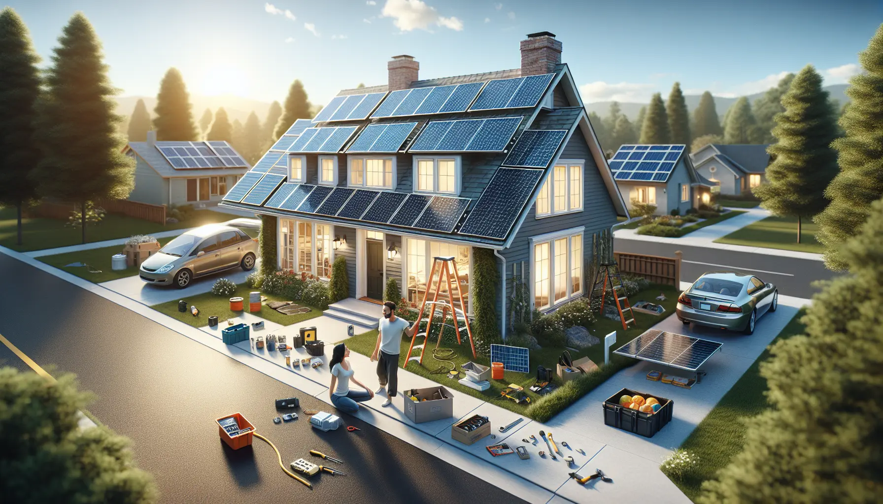 Pannelli solari installati su un tetto di una casa sotto il sole.