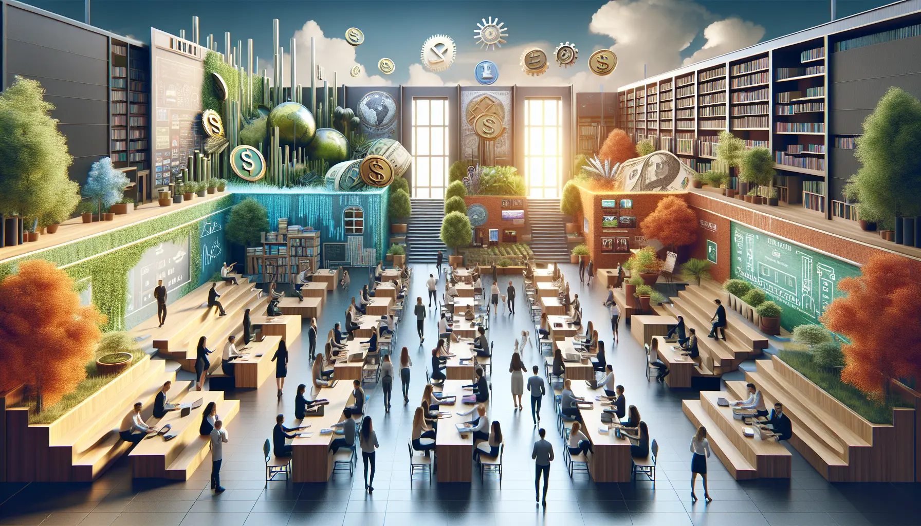 Un gruppo di studenti in aula mentre apprendono i principi dell'educazione finanziaria attraverso attività interattive.