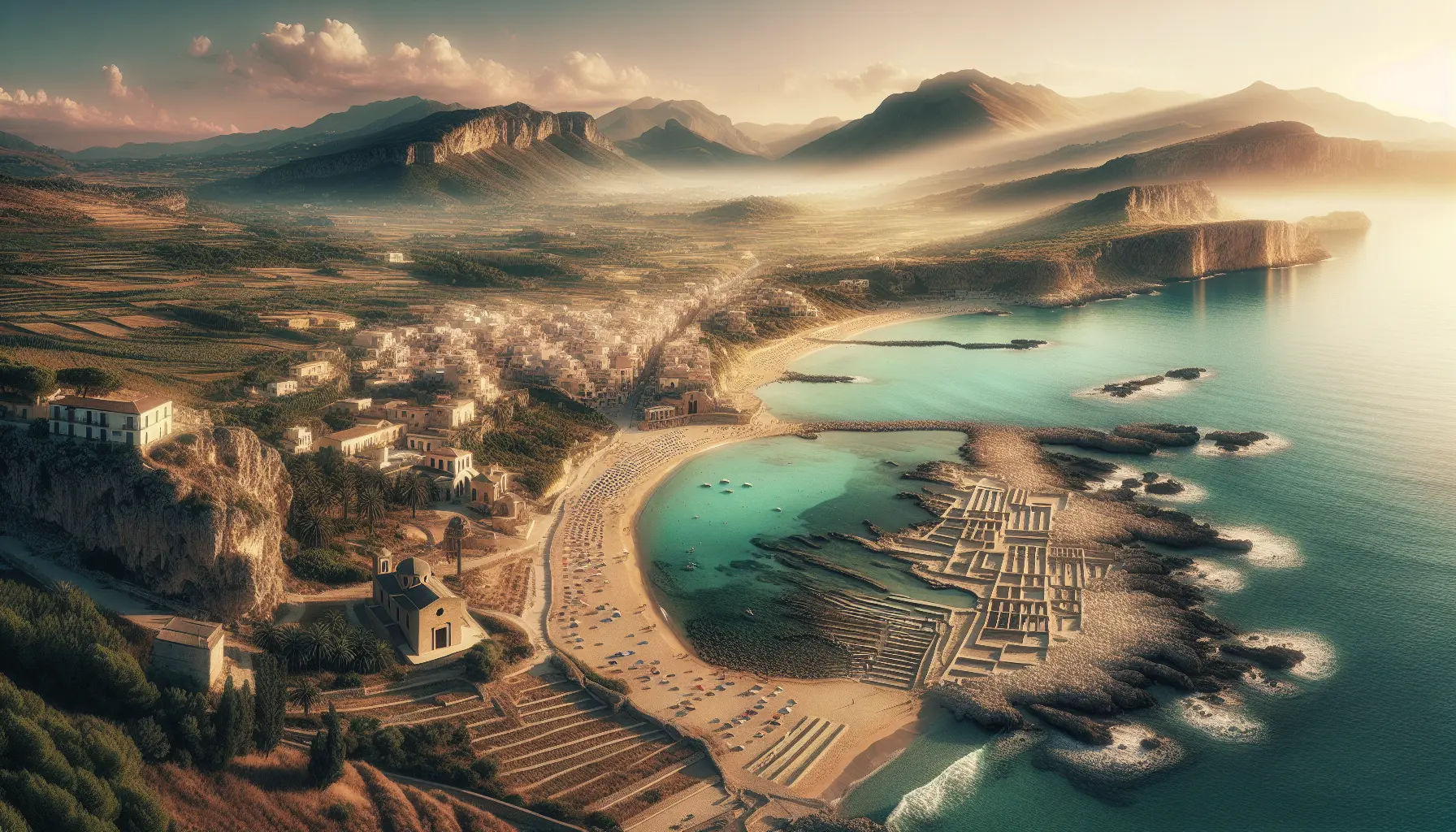 Vista panoramica delle spiagge di Metaponto con acque cristalline e sabbia dorata