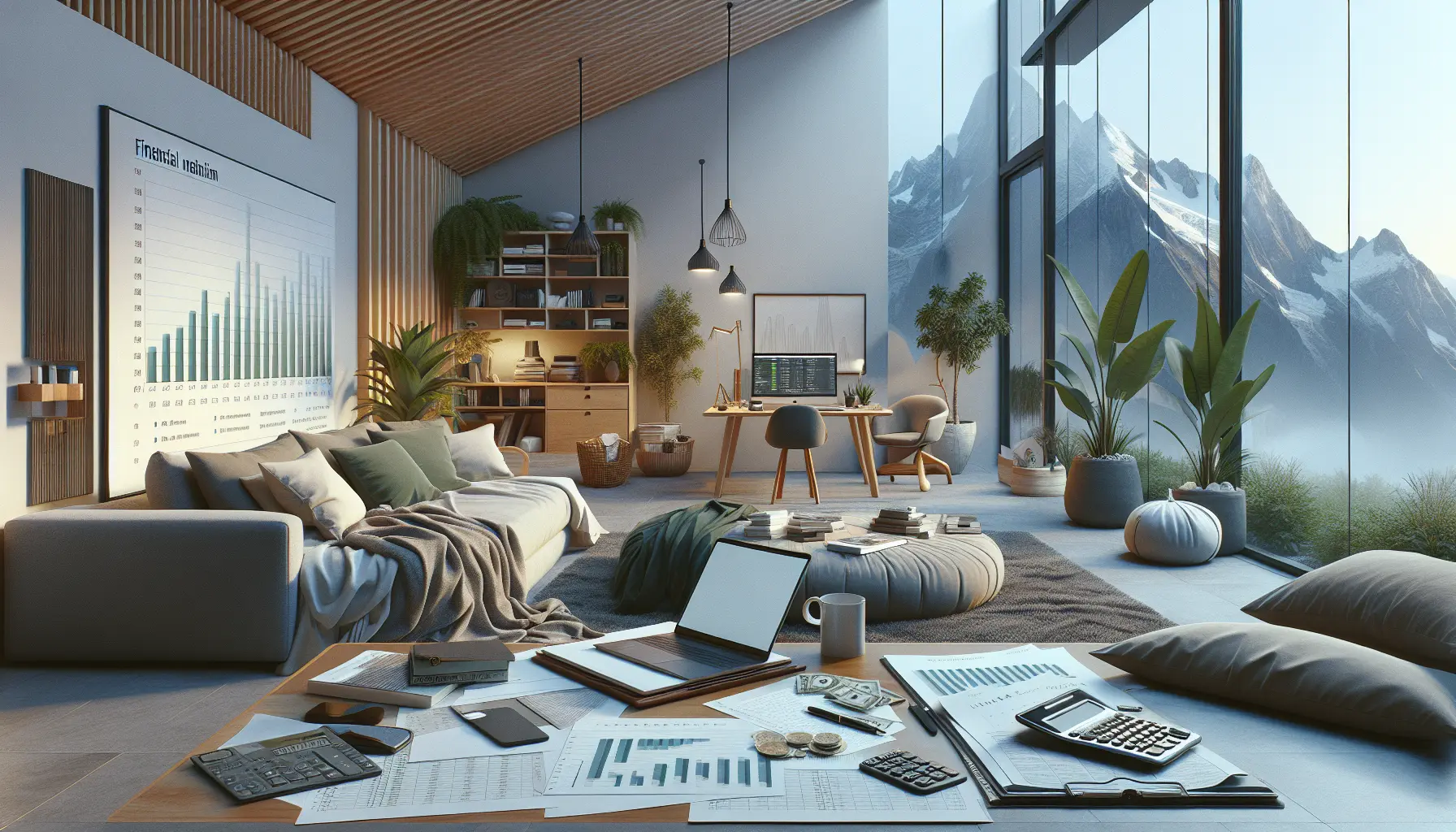 Un'immagine che rappresenta il minimalismo finanziario, con oggetti essenziali e un ambiente ordinato.