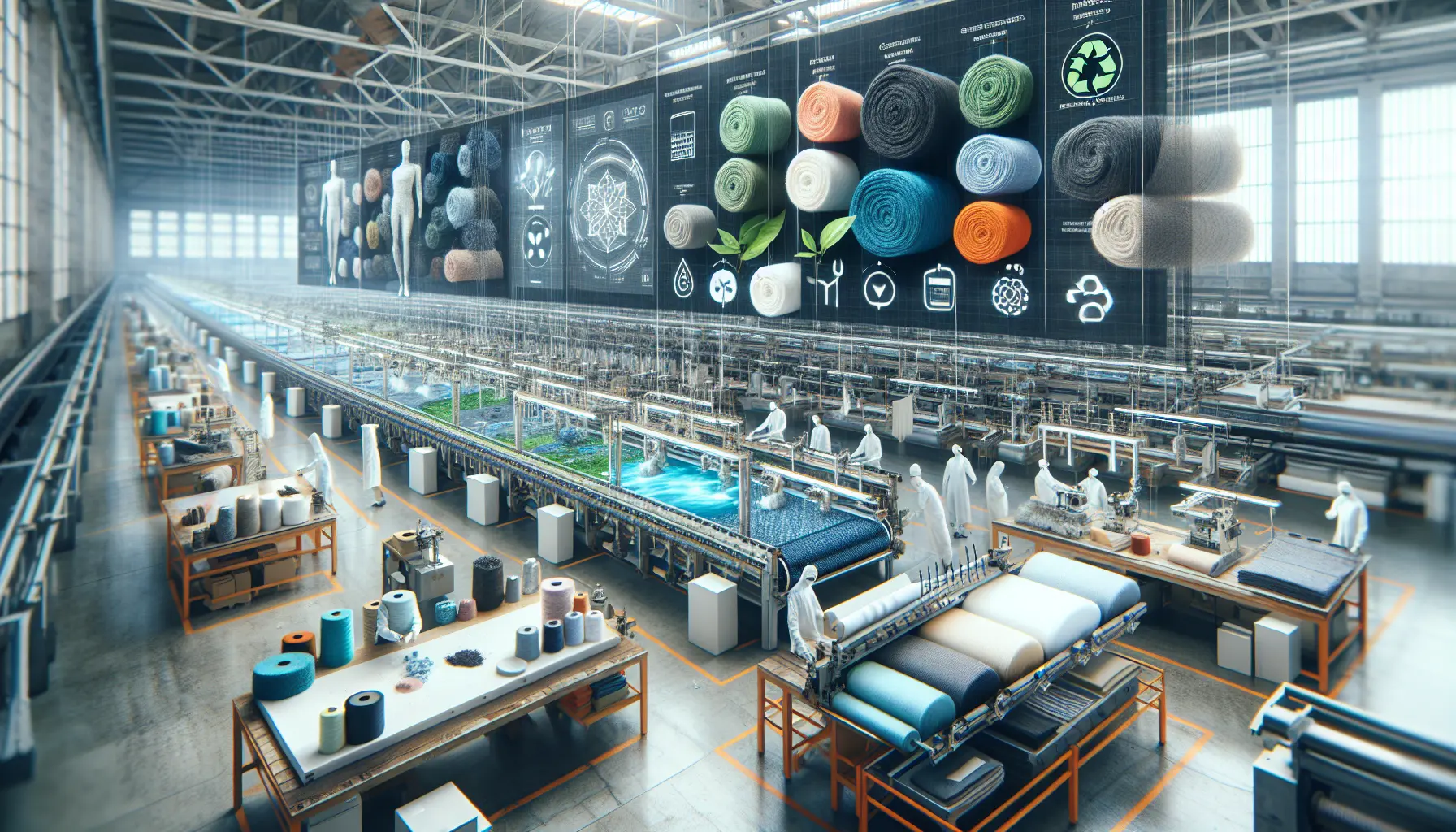 Un'immagine di abbigliamento sostenibile esposto in una boutique elegante, con dettagli di tessuti naturali e un'atmosfera eco-friendly.