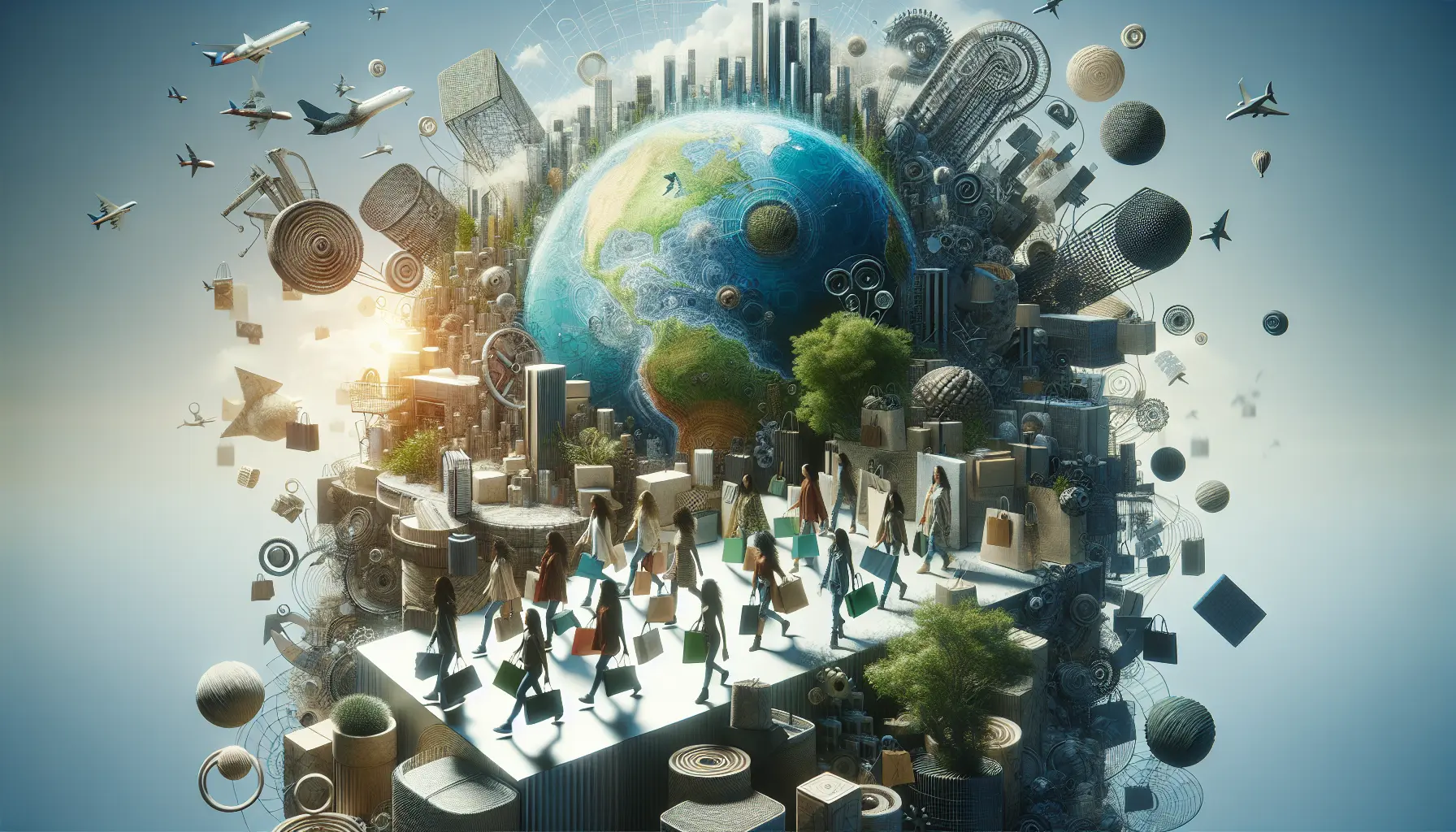 Un assortimento di abbigliamento sostenibile in un negozio di moda eco-friendly, con tessuti naturali e colori neutri.