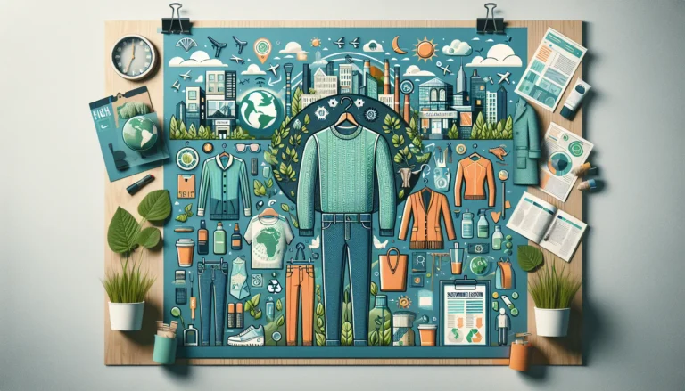 Un assortimento di abiti eco-friendly appesi a un'esposizione di moda sostenibile.