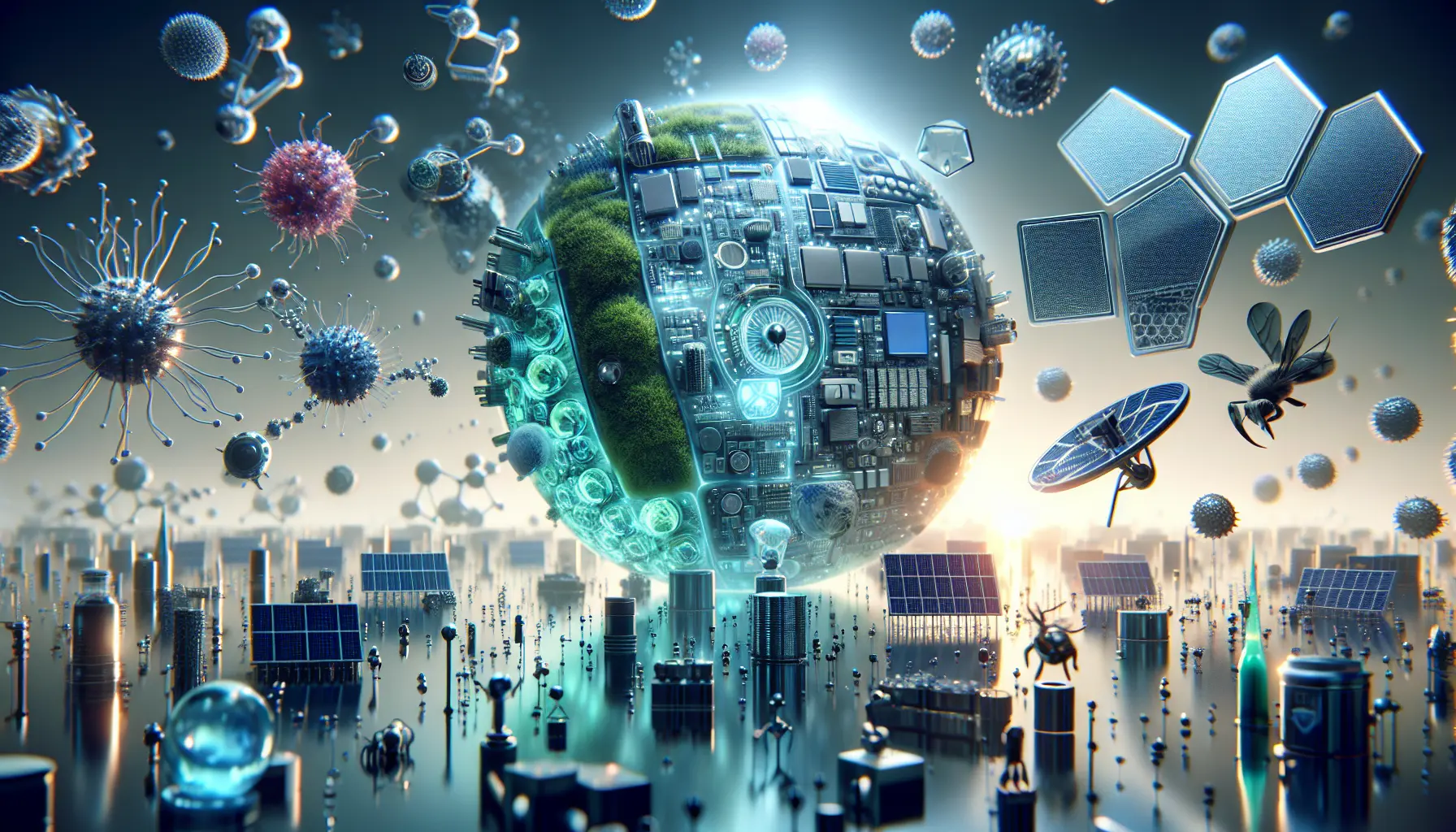 Rappresentazione grafica delle nanotecnologie e delle loro applicazioni nella vita quotidiana