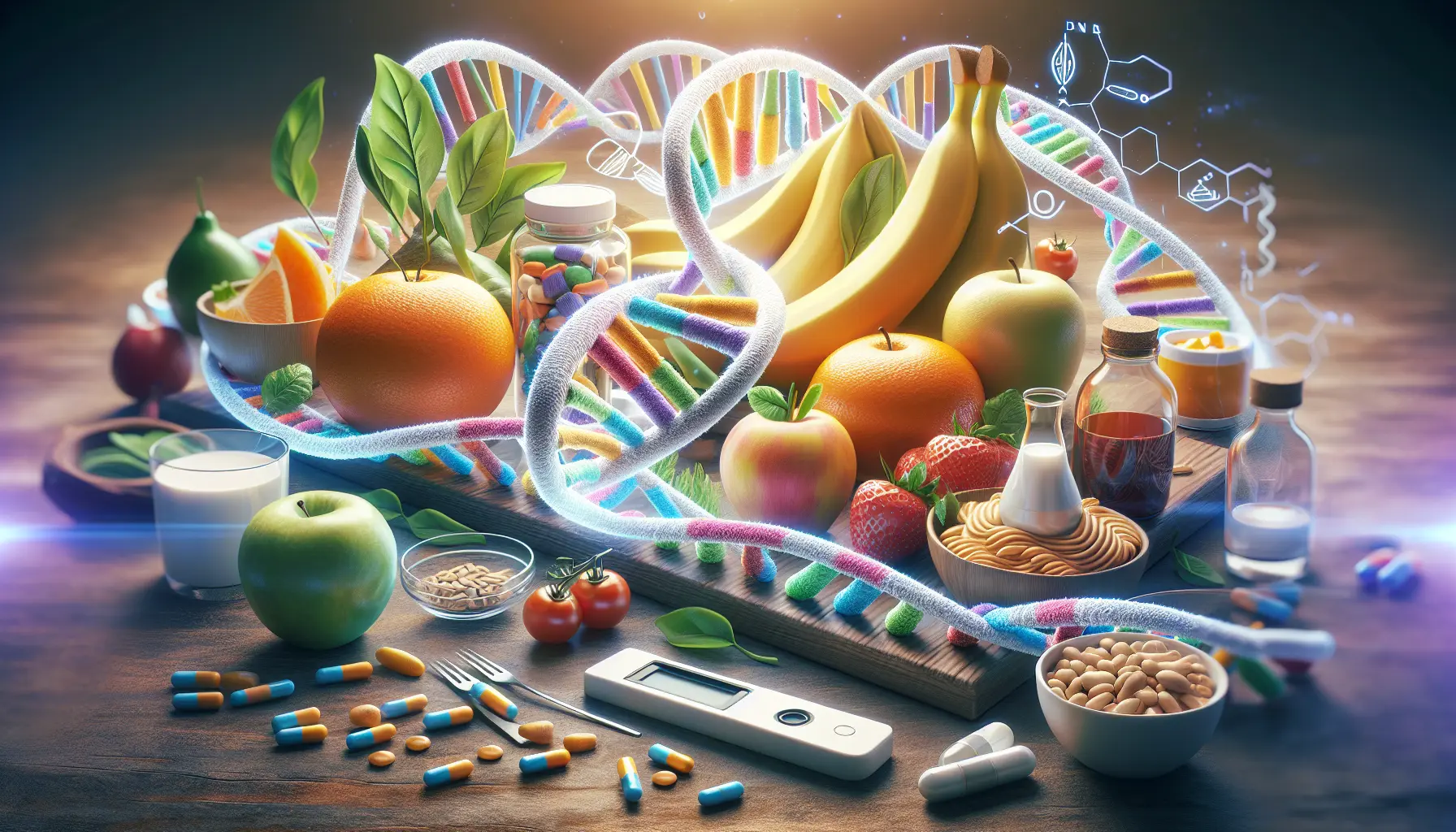 Un piatto sano e colorato con frutta e verdura, rappresentante la nutrizione personalizzata.