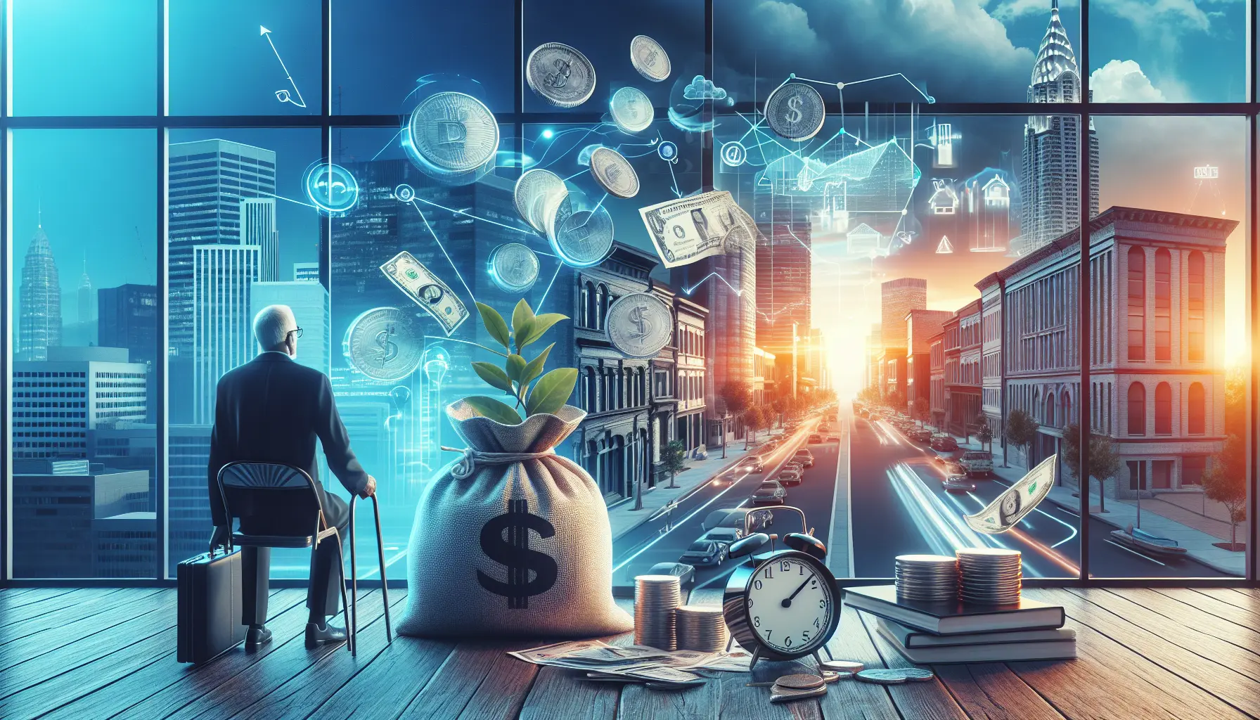 Un professionista che pianifica il suo pensionamento anticipato con grafici e strumenti finanziari