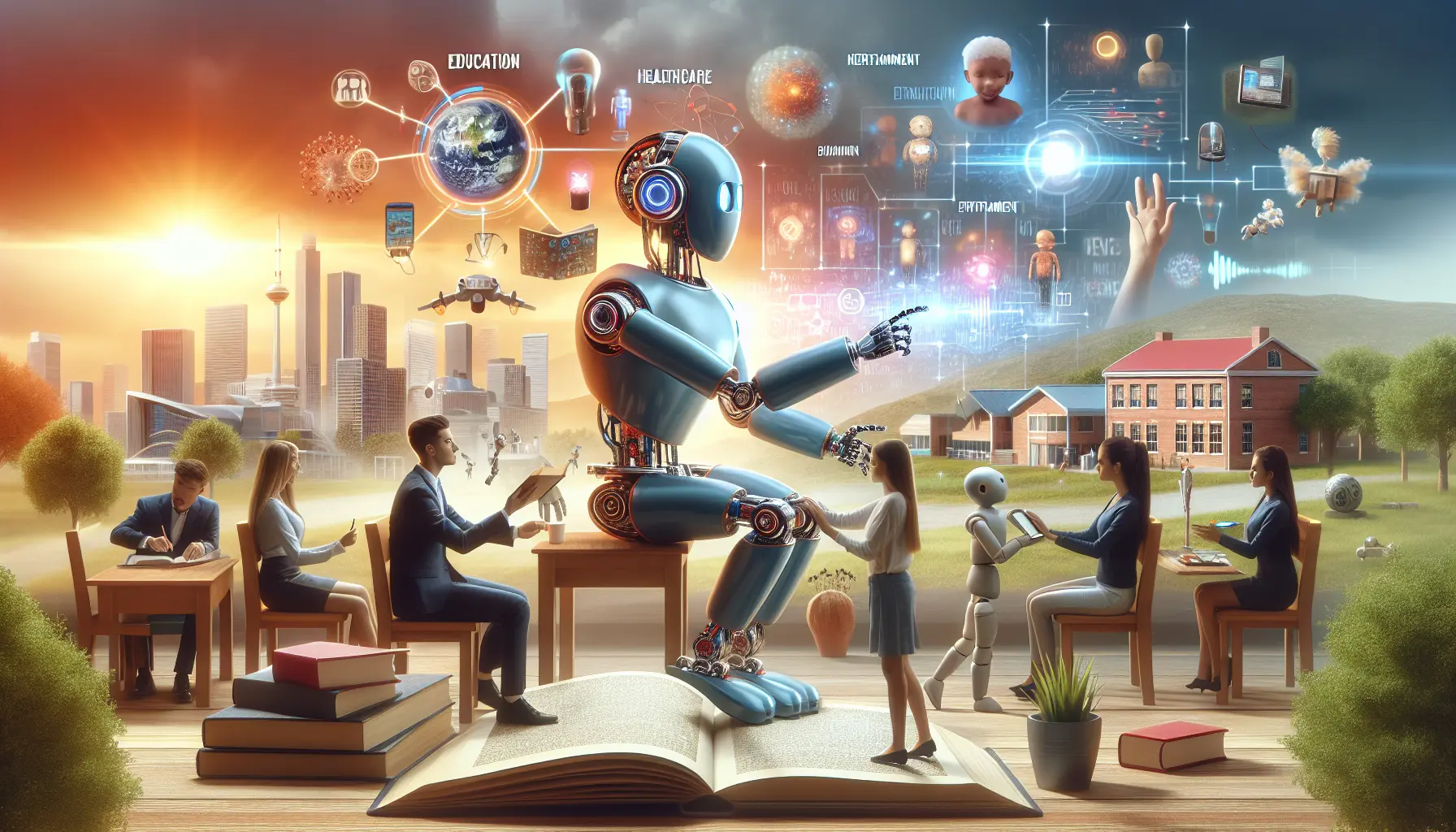 Un robot sociale interagisce con un gruppo di persone in un ambiente educativo.