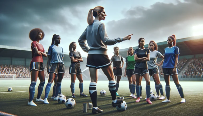 Sarina Wiegman durante una partita di calcio, mentre guida la sua squadra con passione e determinazione.