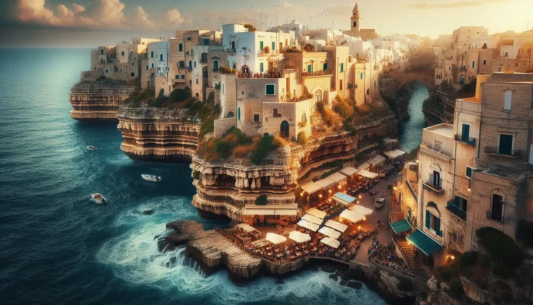 Vista panoramica delle scogliere e del mare cristallino di Polignano a Mare