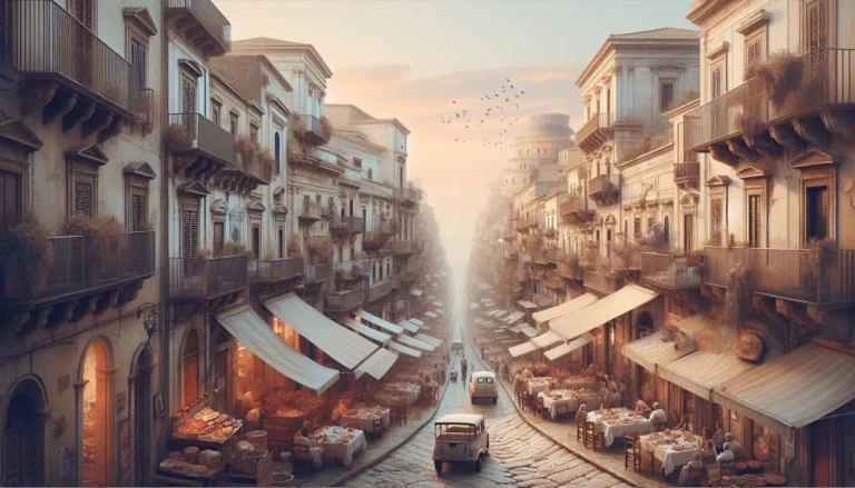 Panorama della città di Siracusa con il mare e i suoi storici edifici, simbolo di storia e cultura siciliana.