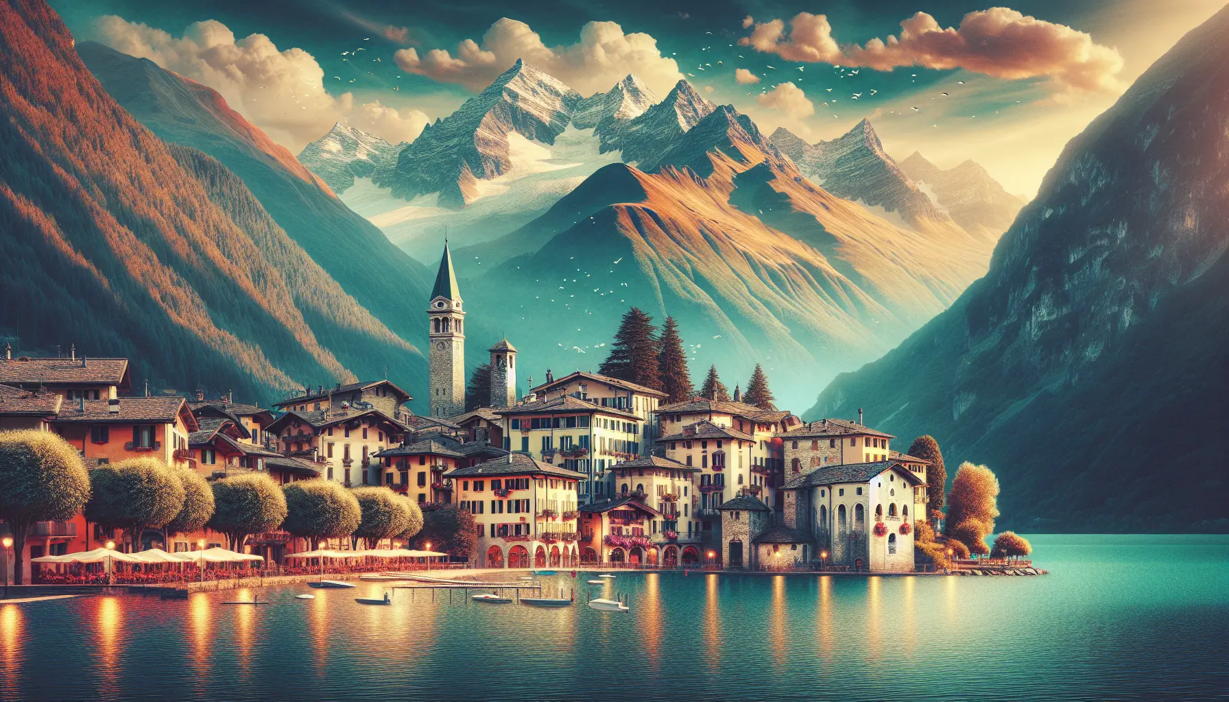 Panorama della Valtellina con montagne e vigneti