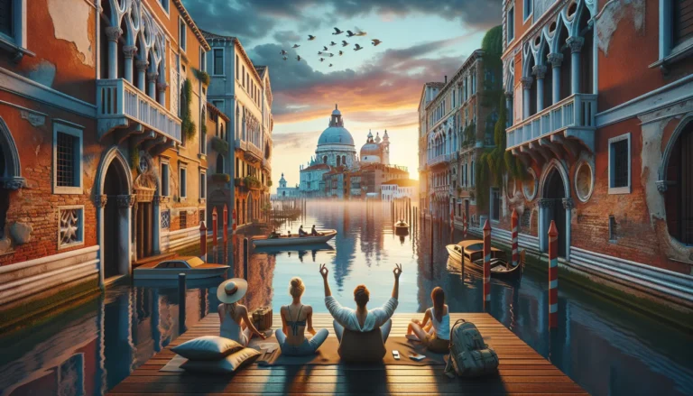 Un paesaggio sereno di un'isola con acque cristalline e un cielo blu, rappresentante un viaggio di disconnessione dalla tecnologia.