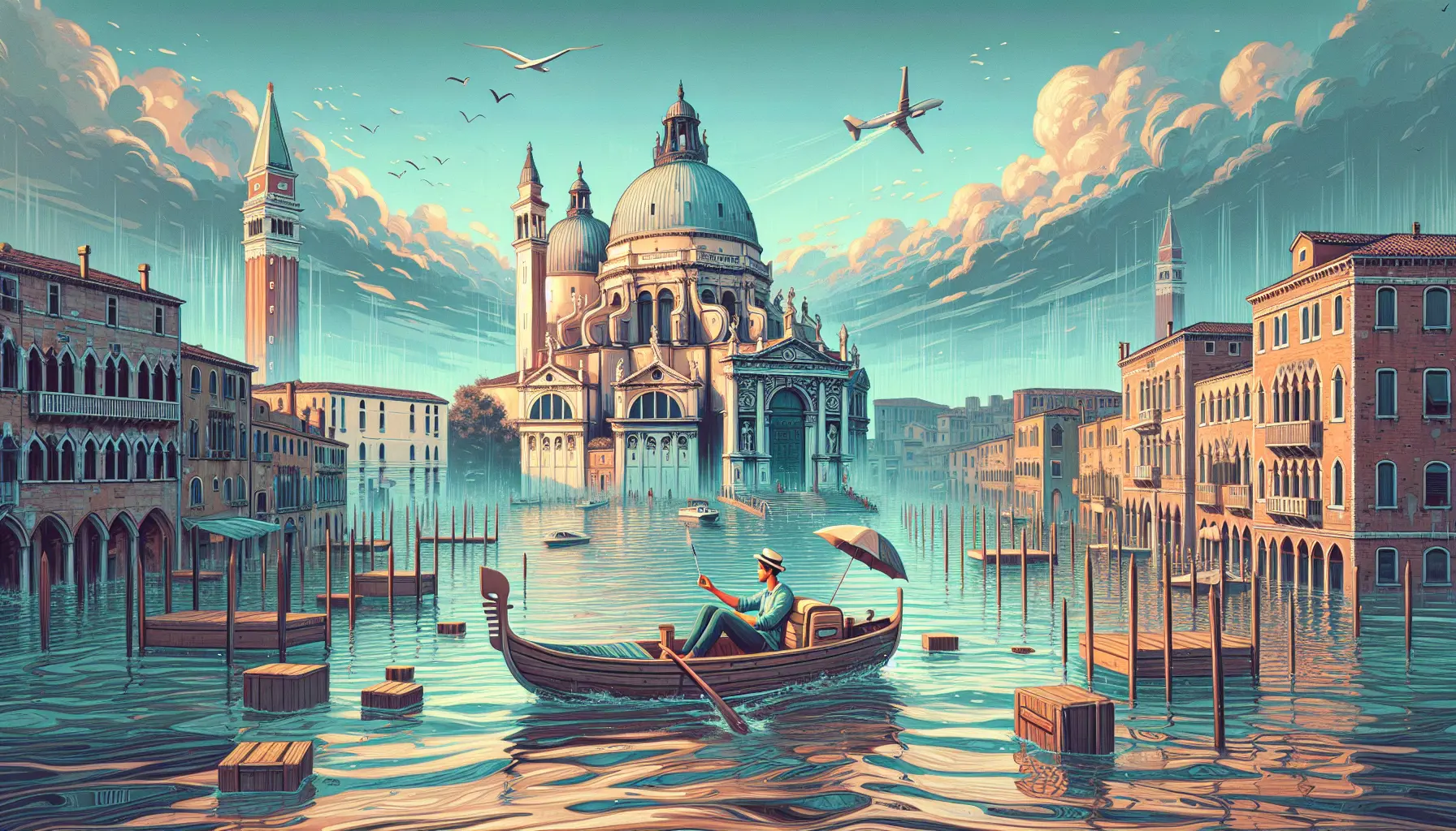 Un viaggiatore solitario esplora una città affascinante, circondato da architettura storica e paesaggi suggestivi.