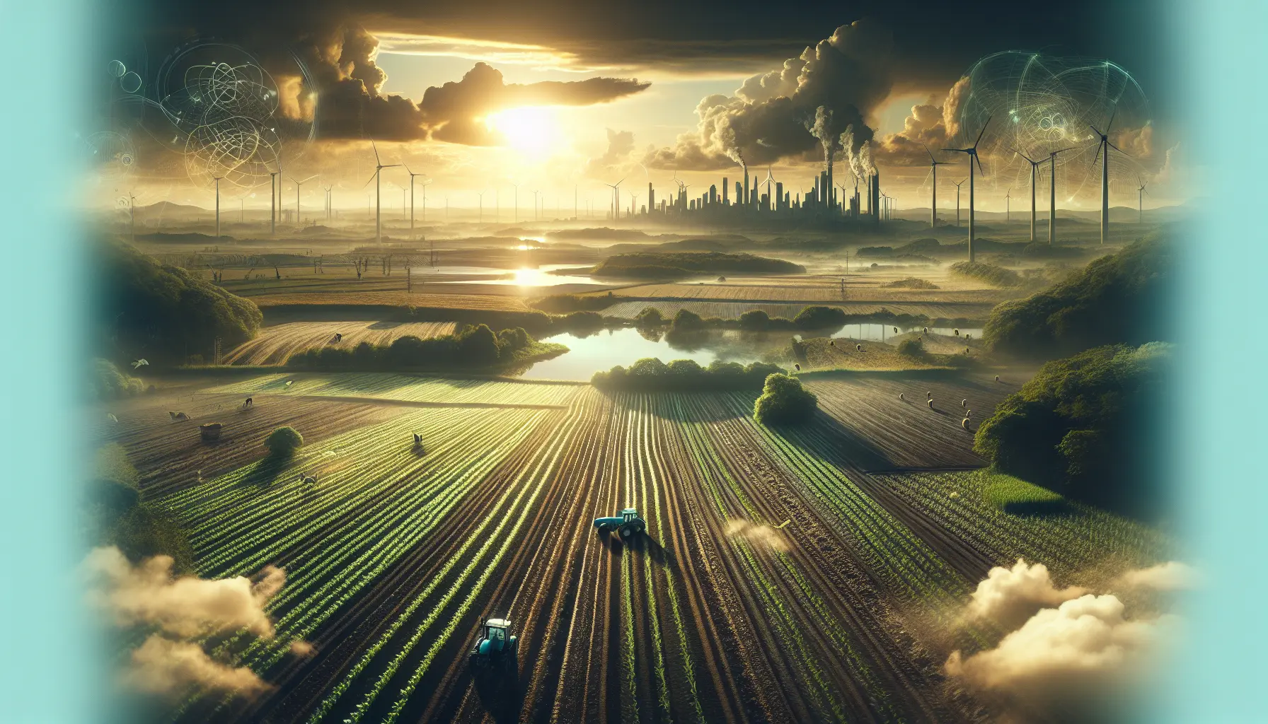 Un campo rigenerativo con diverse colture e biodiversità, rappresentando l'agricoltura sostenibile.
