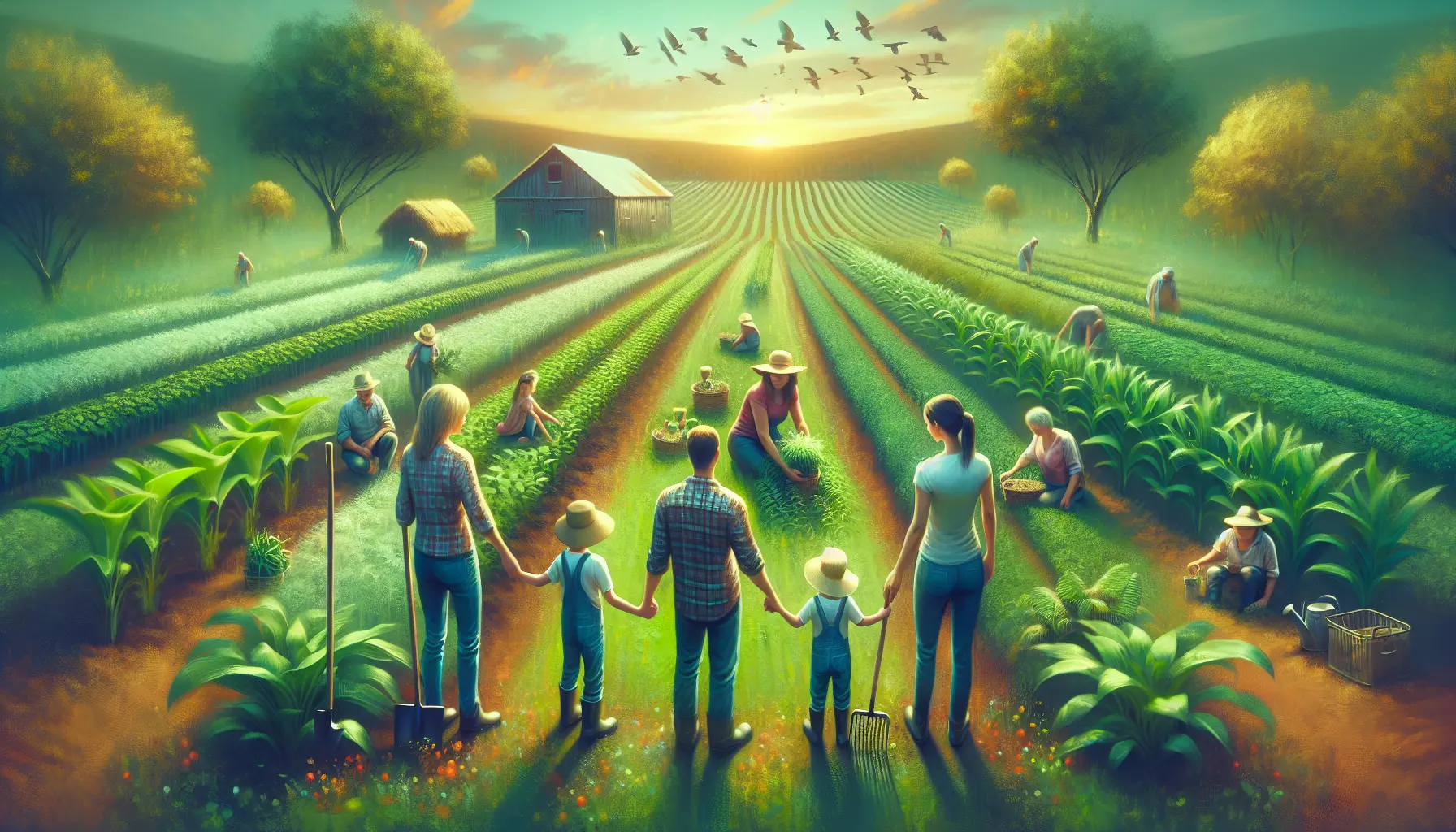 Un orto rigoglioso con piante diverse, simbolo di agricoltura rigenerativa e sostenibilità ambientale.