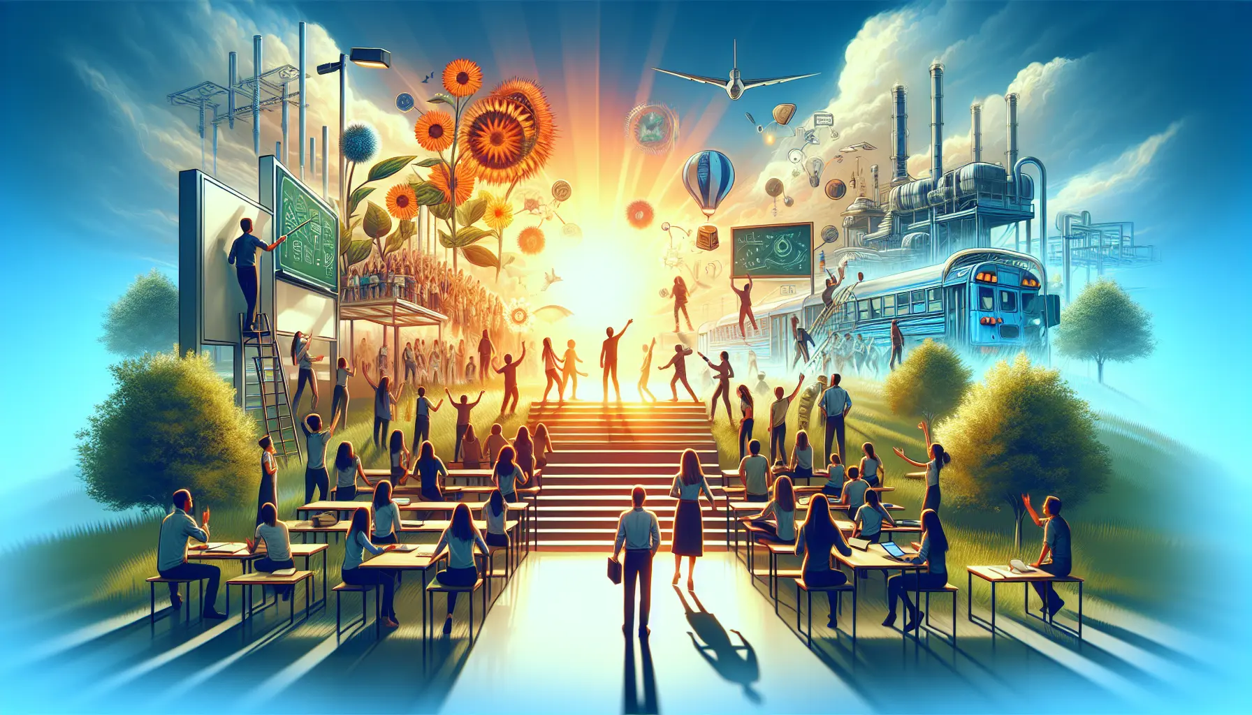 Un gruppo di studenti che collabora a un progetto educativo in un ambiente di apprendimento moderno.