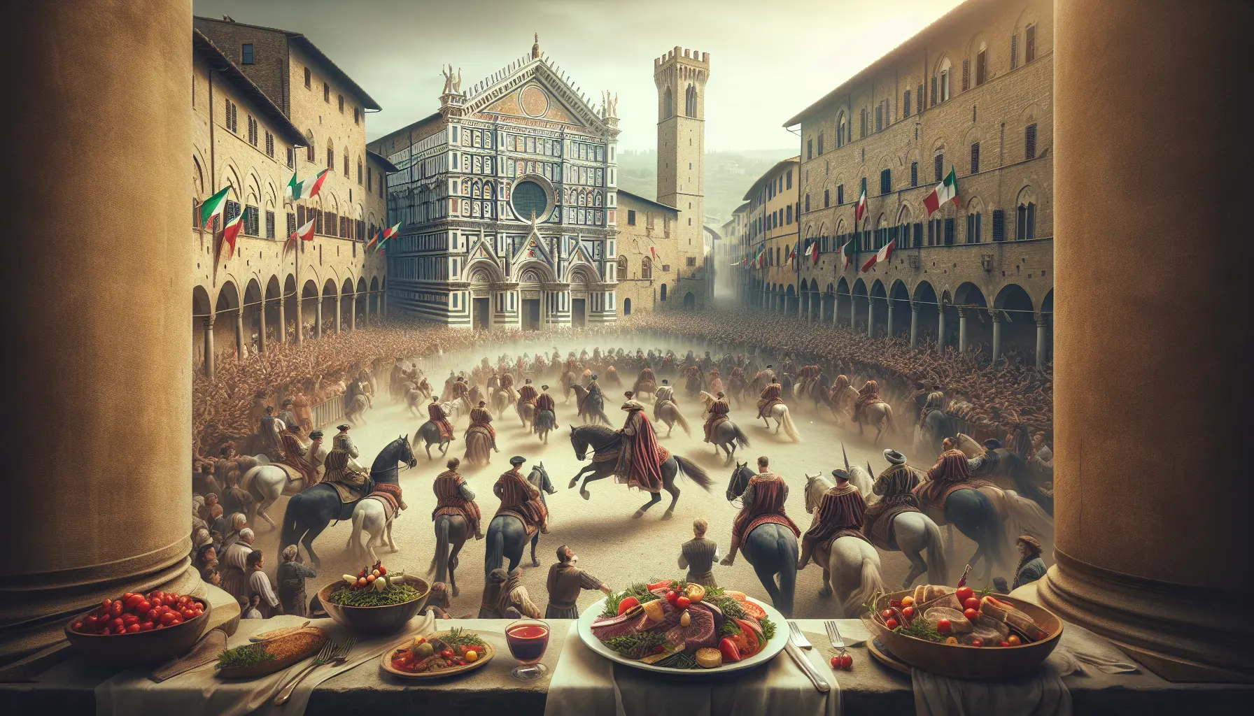 Vista panoramica di Arezzo con i suoi monumenti storici e il paesaggio toscano circostante.