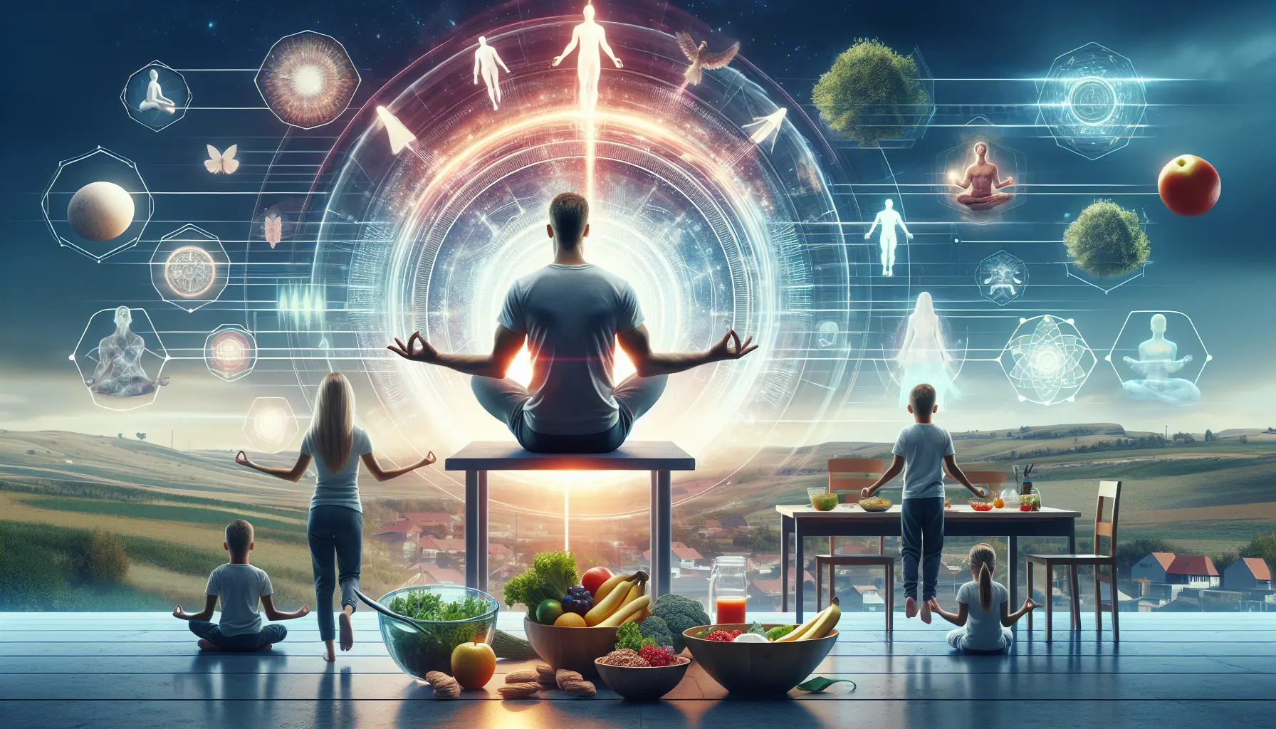 Famiglia felice che pratica attività fisica all'aperto insieme