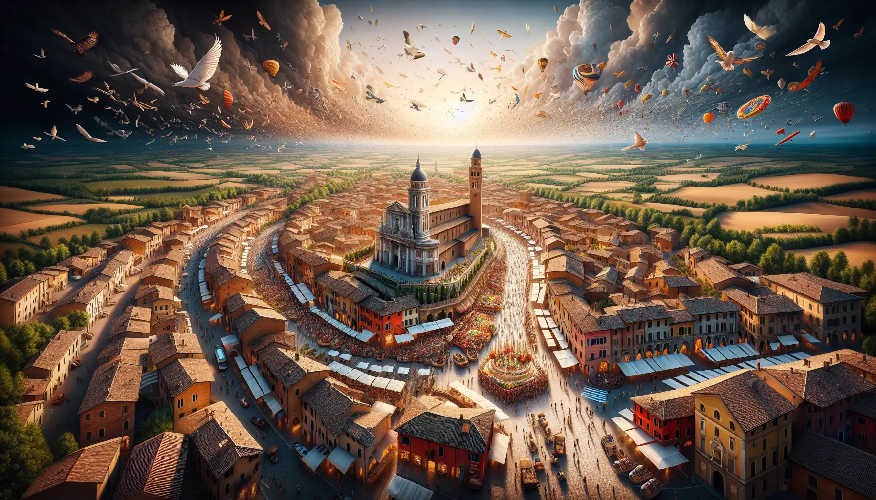 Vista panoramica di Cotignola con le sue strade storiche e il paesaggio circostante.