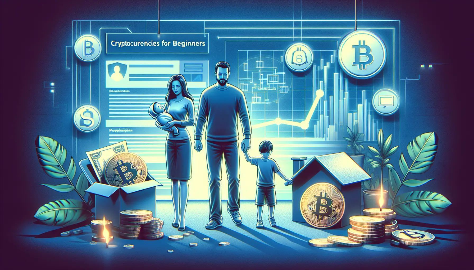 Immagine rappresentativa di criptovalute, monete digitali e grafici di investimento