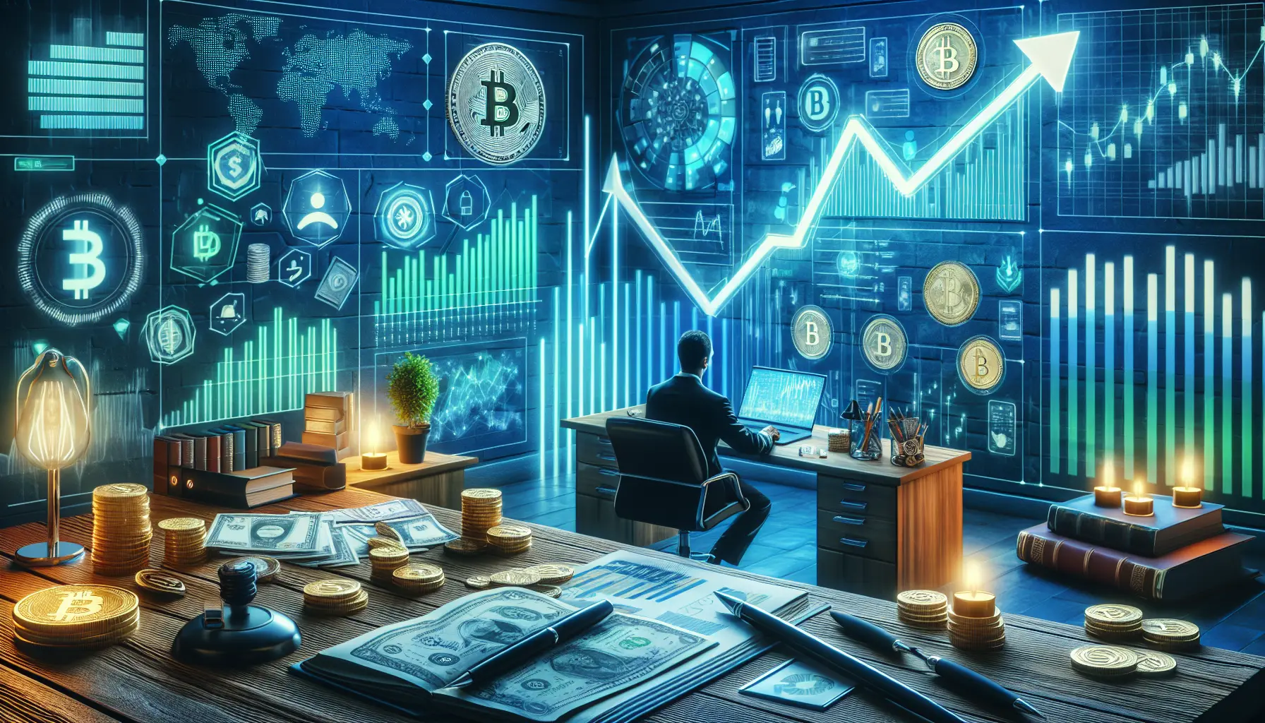 Immagine rappresentativa delle criptovalute, con simboli di Bitcoin e altre valute digitali su uno sfondo tecnologico.