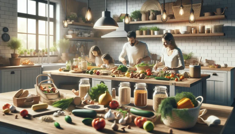 Ingredienti freschi e locali disposti su un tavolo, pronti per essere cucinati.
