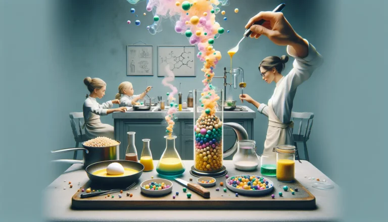 Un piatto di cucina molecolare con sfere di frutta e schiuma di pomodoro