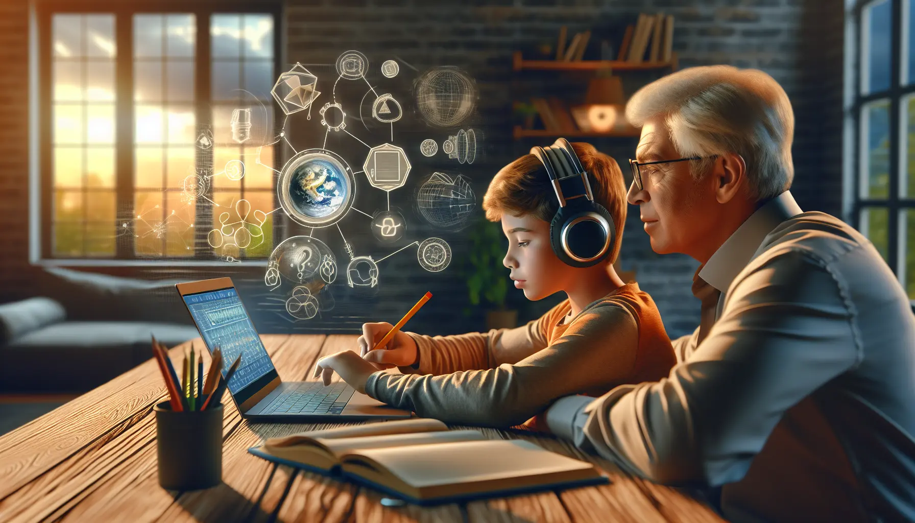 Studente che usa un tablet con tecnologia assistiva in aula.