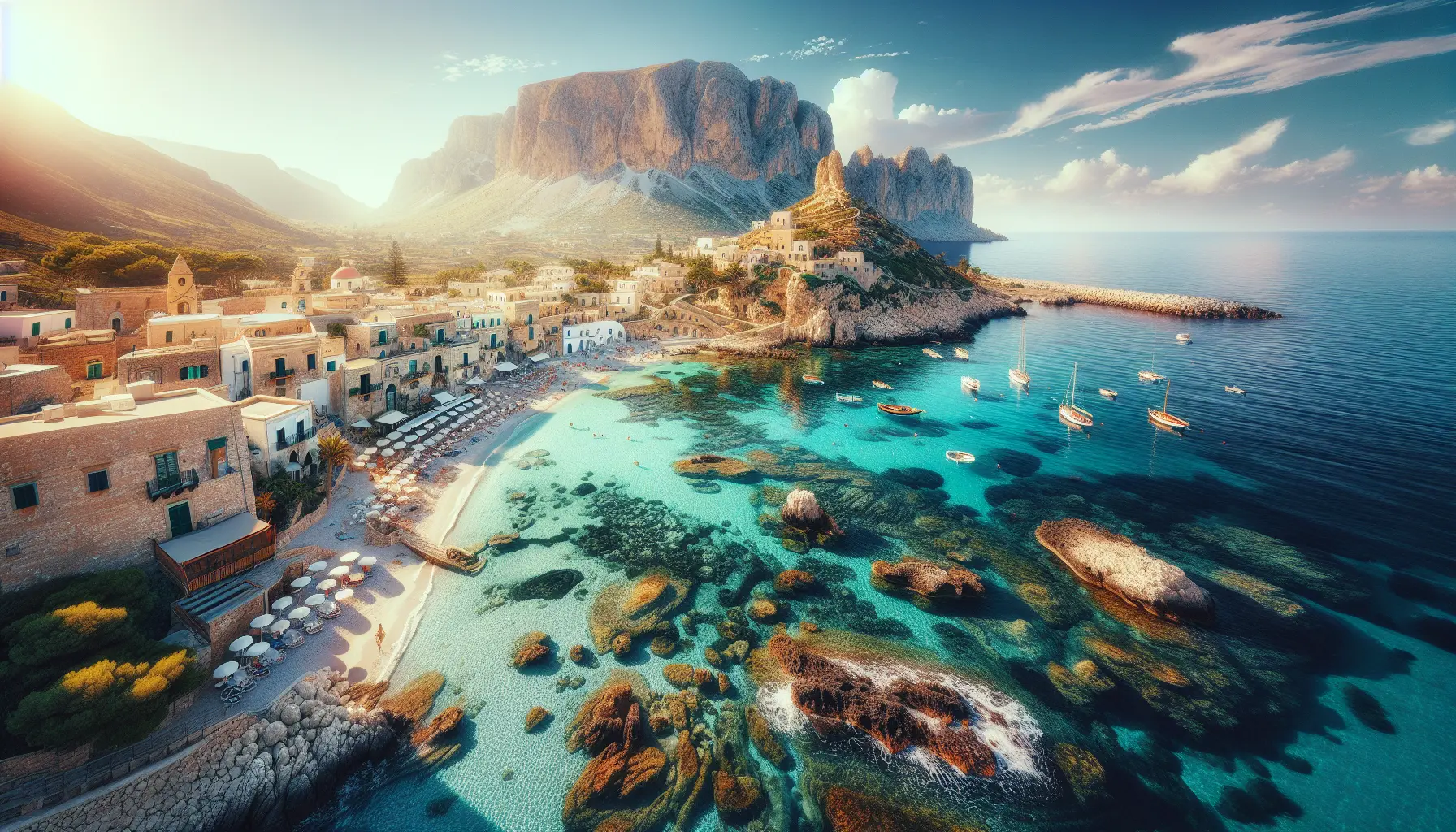 Spiaggia di Cala Azzurra a Favignana, con acque cristalline e sabbia bianca